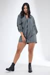 Shop_Krati Jain_Gray Cotton Split V-neck Grey Anti Fit Short Dress _at_Aza_Fashions