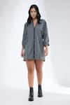 Buy_Krati Jain_Gray Cotton Split V-neck Grey Anti Fit Short Dress _at_Aza_Fashions
