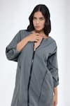 Shop_Krati Jain_Gray Cotton Split V-neck Grey Anti Fit Short Dress _Online_at_Aza_Fashions