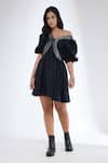 Buy_Krati Jain_Black Cotton Off-shoulder Flared Skater Dress _at_Aza_Fashions