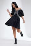 Shop_Krati Jain_Black Cotton Off-shoulder Flared Skater Dress _at_Aza_Fashions