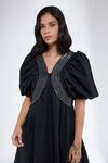 Krati Jain_Black Cotton Off-shoulder Flared Skater Dress _Online_at_Aza_Fashions