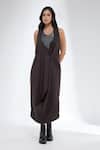 Krati Jain_Brown Cotton Beads Halter Neck Dress _Online_at_Aza_Fashions