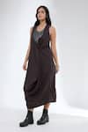 Buy_Krati Jain_Brown Cotton Beads Halter Neck Dress _Online_at_Aza_Fashions