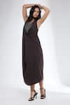 Shop_Krati Jain_Brown Cotton Beads Halter Neck Dress _Online_at_Aza_Fashions