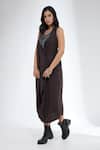 Krati Jain_Brown Cotton Beads Halter Neck Dress _at_Aza_Fashions