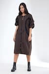 Buy_Krati Jain_Brown Cotton Round Neck Curved Rib Detail Dress _at_Aza_Fashions