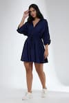Buy_Krati Jain_Blue Cotton Lace Collared Navy Dress _at_Aza_Fashions