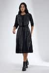 Buy_Krati Jain_Black Cotton Round Neck Pleated Blend Dress _at_Aza_Fashions