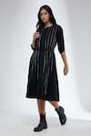 Krati Jain_Black Cotton Round Neck Pleated Blend Dress _Online_at_Aza_Fashions