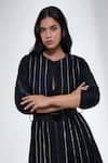 Shop_Krati Jain_Black Cotton Round Neck Pleated Blend Dress _Online_at_Aza_Fashions