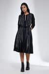 Krati Jain_Black Cotton Round Neck Pleated Blend Dress _at_Aza_Fashions