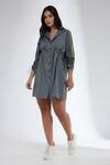 Buy_Krati Jain_Gray Cotton Collared Grey Anti Fit Shirt Dress _at_Aza_Fashions