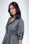 Krati Jain_Gray Cotton Collared Grey Vertical Piping Dress _Online_at_Aza_Fashions