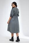 Shop_Krati Jain_Gray Cotton Collared Grey Vertical Piping Dress _at_Aza_Fashions