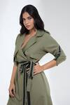 Krati Jain_Olive Green Cotton Collared Trench Style Dress With Belt _Online_at_Aza_Fashions
