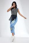 Shop_Krati Jain_Blue Denim Round Neck Sleeveless Crop Top _at_Aza_Fashions