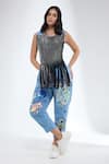 Krati Jain_Blue Denim Round Neck Sleeveless Crop Top _Online_at_Aza_Fashions
