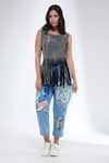 Buy_Krati Jain_Blue Denim Round Neck Sleeveless Crop Top _Online_at_Aza_Fashions
