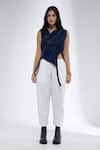 Buy_Krati Jain_Blue Denim Fringe Round Neck Dark Sleeveless Crop Top _Online_at_Aza_Fashions