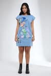 Shop_Krati Jain_Blue Denim Round Neck Funky Motif Shift Dress _at_Aza_Fashions