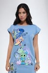 Buy_Krati Jain_Blue Denim Round Neck Funky Motif Shift Dress _Online_at_Aza_Fashions