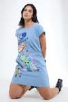Shop_Krati Jain_Blue Denim Round Neck Funky Motif Shift Dress _Online_at_Aza_Fashions