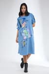 Buy_Krati Jain_Blue Denim Round Neck Funky Motif Tunic _at_Aza_Fashions