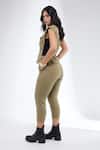Shop_Krati Jain_Brown Denim V-neck Khaki Waistcoat And Ankle Length Pants _at_Aza_Fashions