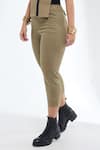 Shop_Krati Jain_Brown Denim V-neck Khaki Waistcoat And Ankle Length Pants _Online_at_Aza_Fashions