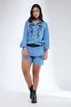 Buy_Krati Jain_Blue Denim Embroidery Collared Shirt And Shorts Set _at_Aza_Fashions