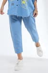 Krati Jain_Blue Denim Embroidery Collared Floral Print Shirt And Pant Set _Online_at_Aza_Fashions