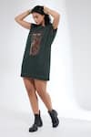 Buy_Krati Jain_Green Denim Embroidery Round Neck Teal Anti-fit Dress _Online_at_Aza_Fashions