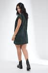 Shop_Krati Jain_Green Denim Embroidery Round Neck Teal Anti-fit Dress _at_Aza_Fashions