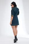 Shop_Krati Jain_Teal Denim Studs Collared Zip Shift Dress _at_Aza_Fashions