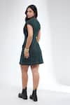 Shop_Krati Jain_Teal Denim Embroidery V-neck Jacket Style Dress _at_Aza_Fashions