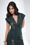 Buy_Krati Jain_Teal Denim Embroidery V-neck Jacket Style Dress _Online_at_Aza_Fashions