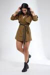 Buy_Krati Jain_Brown Denim Collared Khaki Trench Style Dress _Online_at_Aza_Fashions