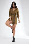 Buy_Krati Jain_Brown Denim Collared Khaki Trench Style Dress _at_Aza_Fashions