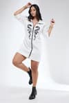 Buy_Krati Jain_Off White Denim Embroidery Collared Dragon Motif Shift Dress _at_Aza_Fashions