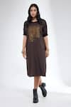 Buy_Krati Jain_Brown Cotton Crew Neck Tiger Motif Blend Tunic _at_Aza_Fashions