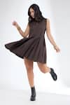 Shop_Krati Jain_Brown Cotton Round Neck Pleated Sleeveless Tennis Dress _at_Aza_Fashions