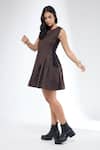 Krati Jain_Brown Cotton Round Neck Pleated Sleeveless Tennis Dress _Online_at_Aza_Fashions