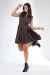 Buy_Krati Jain_Brown Cotton Round Neck Pleated Sleeveless Tennis Dress _Online_at_Aza_Fashions