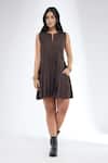 Buy_Krati Jain_Brown Cotton Round Neck Pleated Sleeveless Tennis Dress _at_Aza_Fashions