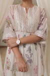 Buy_Rekha Agra_White Chanderi Silk, Cotton Embroidery Round Neck Floral Kurta Set _Online_at_Aza_Fashions