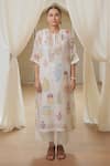 Rekha Agra_White Chanderi Silk, Cotton Embroidery Round Neck Floral Kurta Set _Online_at_Aza_Fashions