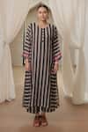 Buy_Rekha Agra_Black Chanderi Silk, Cotton Embroidery Round Neck Striped Kurta Set _Online_at_Aza_Fashions