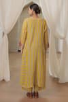 Shop_Rekha Agra_Yellow Chanderi Silk, Cotton Embroidery Round Neck Striped Kurta Pant Set _at_Aza_Fashions
