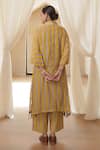 Shop_Rekha Agra_Yellow Chanderi, Silk, Cotton Embroidery Collared Hand Block Printed Kurta Set _at_Aza_Fashions